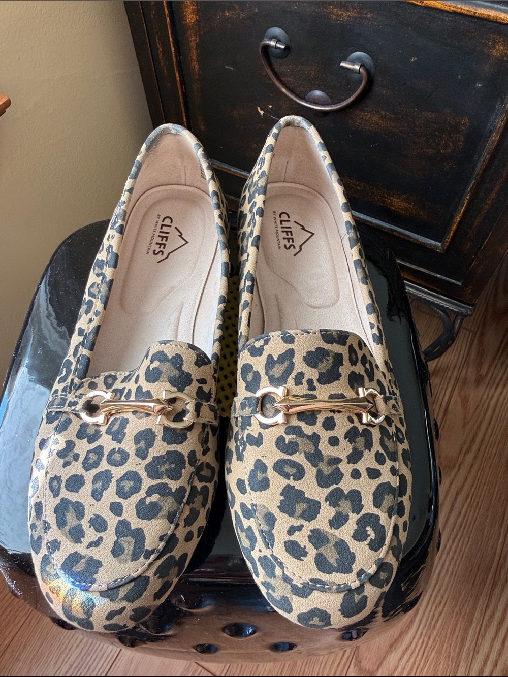 Cliffs by WHITE MOUNTAIN Leopard Print Loafers with Gold Bit